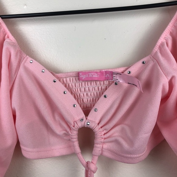 NWT Sugar Thrillz Pink Strappy Crop Top - Picture 5 of 8